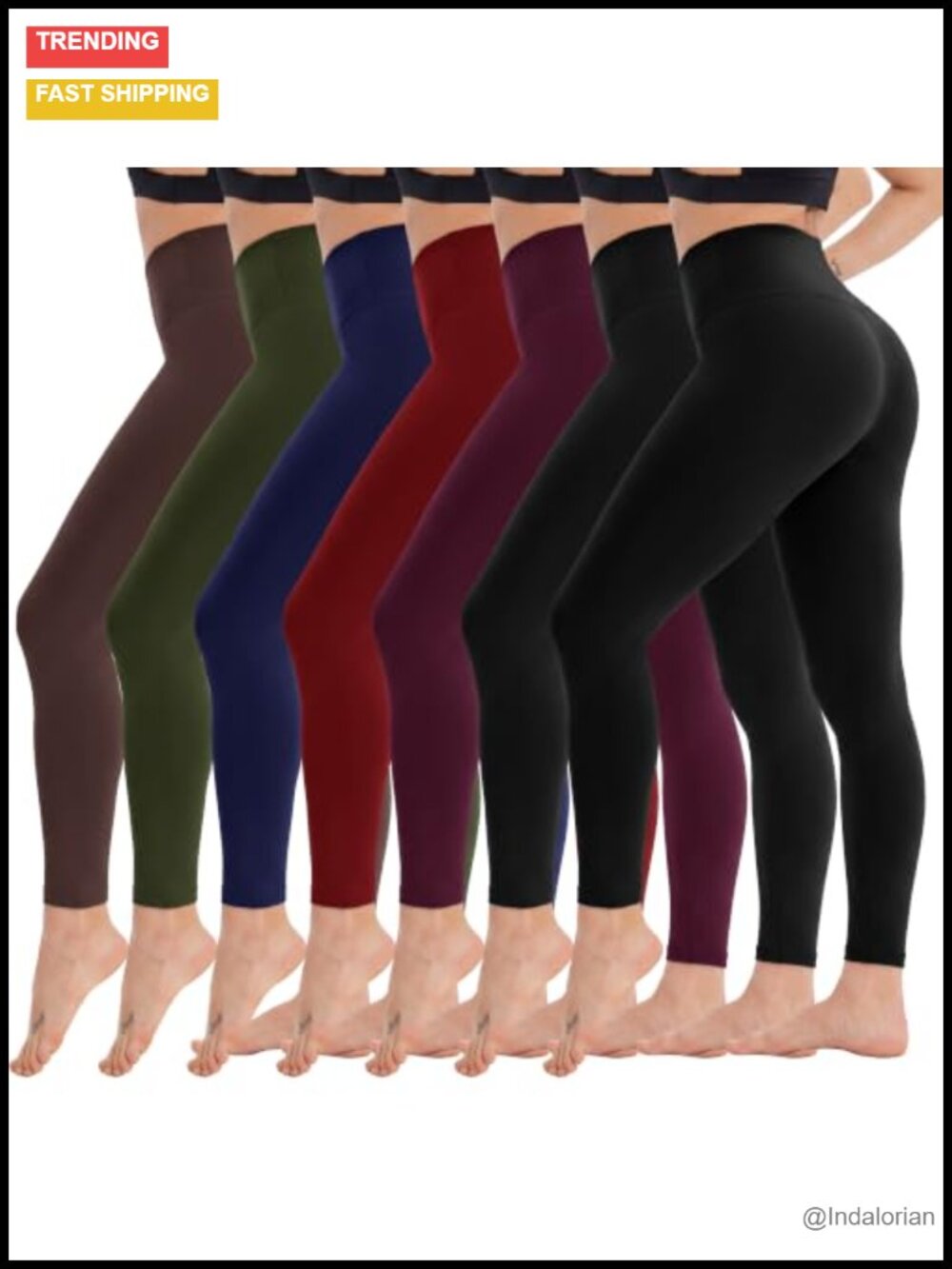 7 Pack High Waisted Yoga Leggings with Pockets for Women - 92% Polyester 8%